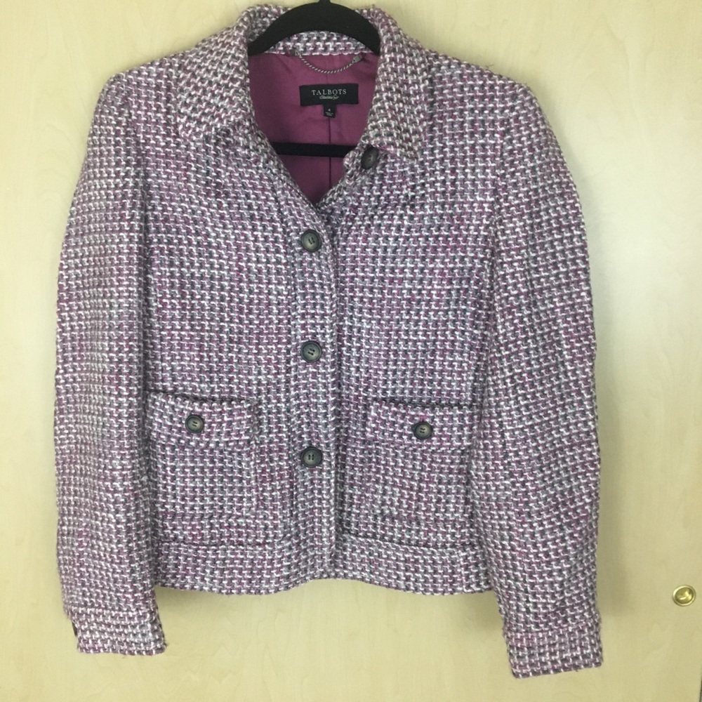 Talbots Pink/Grey/White Tweed Business Blazer 4